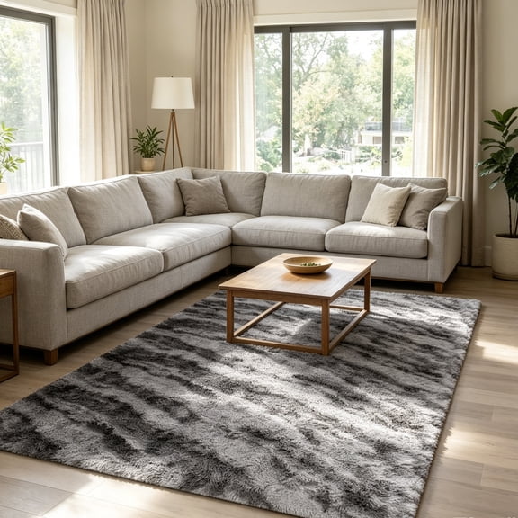 Jamfeel Fluffy Plush Area Rugs Soft Cozy Print Fuzzy Rugs Floor Carpet for Bedroom Living Room, 6'x9', Black