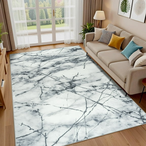 Jamfeel Modern Abstract Area Rug Marbling Print Rugs Soft Carpet for Bedroom Living Room Home Decor,4'x6',Sliver & Gray
