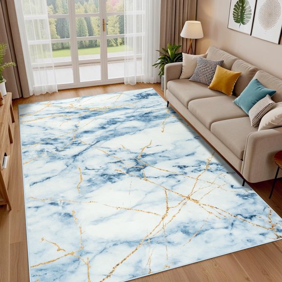 Jamfeel Modern Abstract Area Rug Marbling Print Rugs Soft Carpet for Bedroom Living Room Home Decor,5'x8',Blue