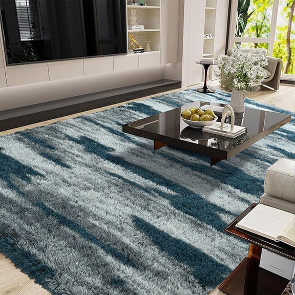 Jamfeel Plush Fluffy Area Rugs for Living Room Indoor Non Slip Printed Rug Home Decor Floor Carpet, 6'x9', Blue