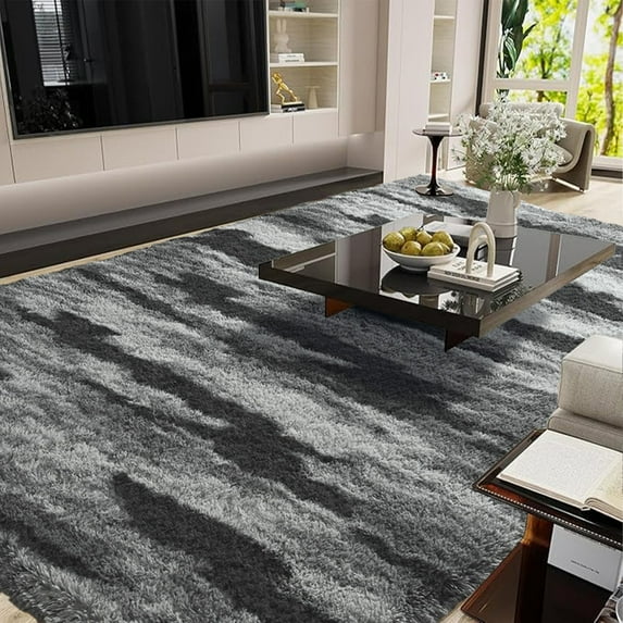 Jamfeel Plush Fluffy Area Rugs for Living Room Indoor Non Slip Printed Rug Home Decor Floor Carpet, 6'x9', Gray