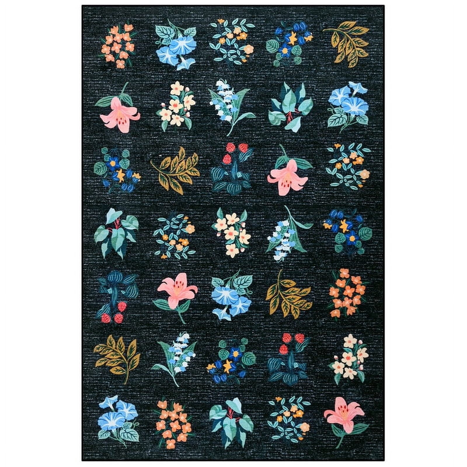 Jamfeel Rugs for Living Room Classic Boho Floral Print Floor Carpets Soft Low Pile Non-slip Washable Area Rug 4'x6' Blue