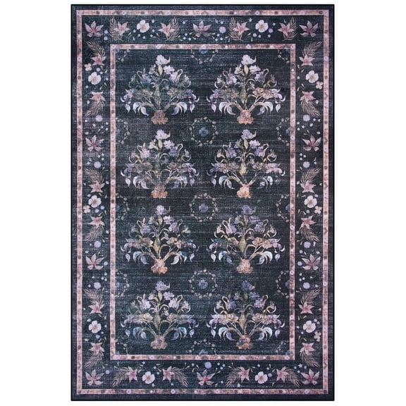 Jamfeel Rugs for Living Room Classic Boho Floral Print Floor Carpets Soft Low Pile Non-slip Washable Area Rug 4'x6' Brown