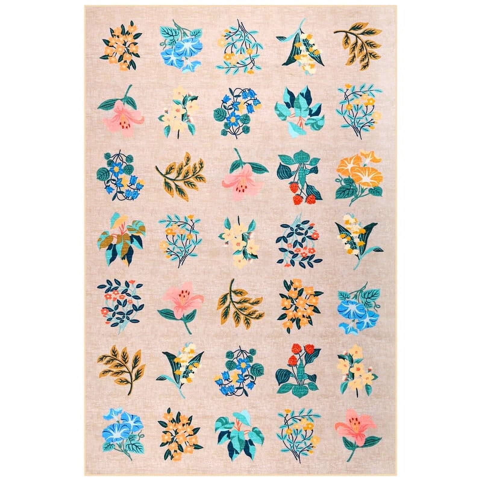Jamfeel Rugs for Living Room Classic Boho Floral Print Floor Carpets Soft Low Pile Non-slip Washable Area Rug 6'x9' Beige