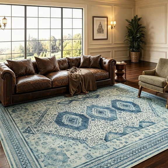 Jamfeel Rugs for Living Room Vintage Print Non-slip Low Pile Area Rug Ultra-Thin Soft Washble Carpets 6' X 9' Purple