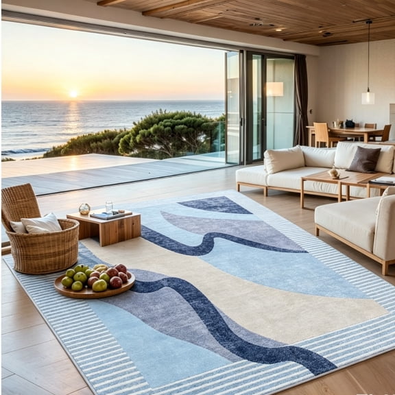 Jamfeel Soft Abstract Rugs Area Rug Non Slip Carpet for Living Room Bedroom Home Decor Office,6'x9',Blue