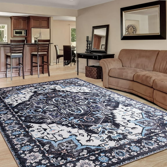 Jamfeel Soft Vintage Rugs Distressed Printed Area Rug Carpet for Living Room Bedroom Home Decor,4'x6',Black