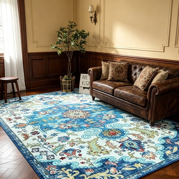 Jamfeel Soft Vintage Rugs Distressed Printed Area Rug Carpet for Living Room Bedroom Home Decor,5'x8',Blue