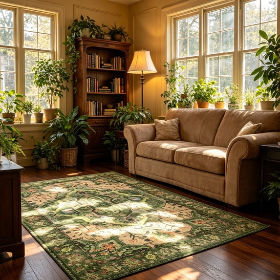 Jamfeel Soft Vintage Rugs Distressed Printed Area Rug Carpet for Living Room Bedroom Home Decor,5'x8',Green