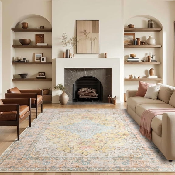 Jamfeel Vintage Floral Print Rugs Distressed Washable Low Pile Non-Slip Carpet for Living Room, Bedroom, Indoor Home Decor 4'x6' Orange