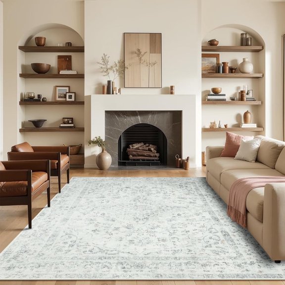 Jamfeel Vintage Floral Print Rugs Distressed Washable Low Pile Non-Slip Carpet for Living Room, Bedroom, Indoor Home Decor 5'x8' Gray