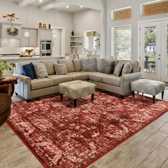 Jamfeel Vintage Rugs Modern Area Rug Indoor Carpet for Bedroom Living Room Home Decor Office,4'x6',Red