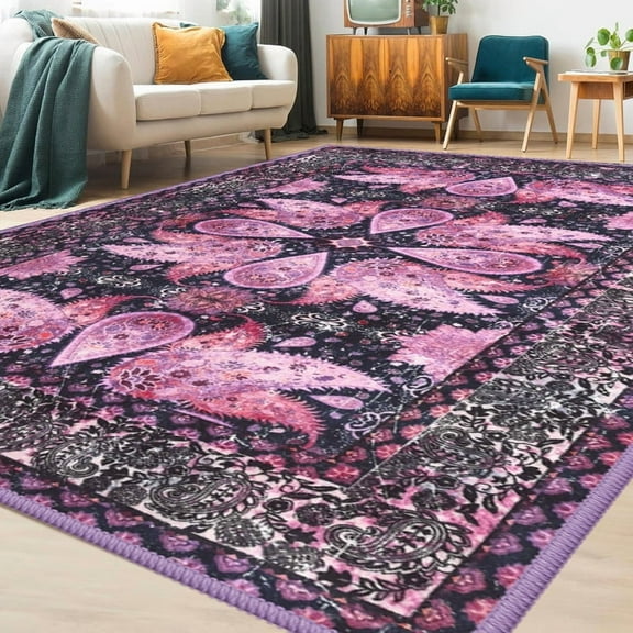 Jamfeel Vintage Rugs Soft Accent Area Rug Low Pile Carpet for Bedroom Living Room Home Decor,4'x6',Purple