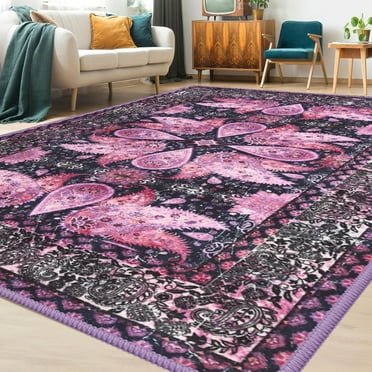 Jamfeel Vintage Rugs Soft Accent Area Rug Low Pile Carpet for Bedroom Living Room Home Decor,4'x6',Purple