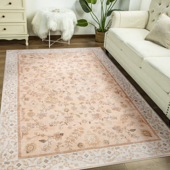 Jamfeel Vintage Rugs Soft Floral Area Rug Boho Carpet for Living Room Bedroom Home Decor,4'x6',Light Orange