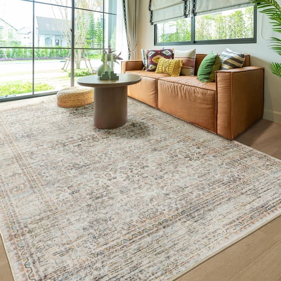 Jamfeel Vintage Rugs Soft Floral Area Rug Boho Carpet for Living Room Bedroom Home Decor,4'x6',Light Yellow