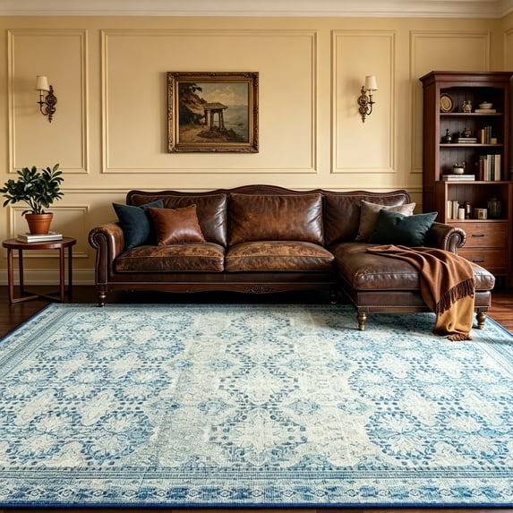 Jamfeel Vintage Rugs Soft Floral Area Rug Boho Carpet for Living Room Bedroom Home Decor,5'x8',Light Blue