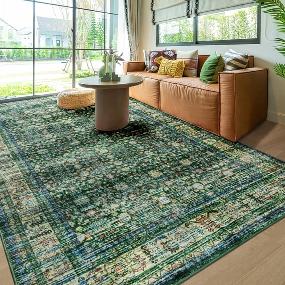 Jamfeel Vintage Rugs Soft Floral Area Rug Boho Carpet for Living Room Bedroom Home Decor,6'x9',Green