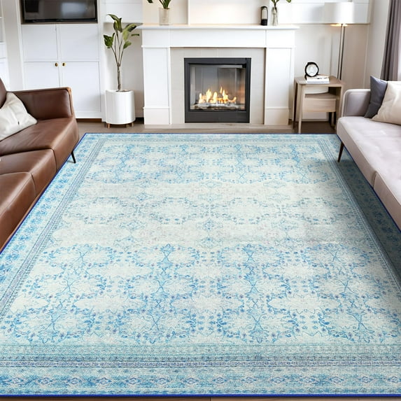 Jamfeel Vintage Rugs Soft Floral Area Rug Boho Carpet for Living Room Bedroom Home Decor,6'x9',Light Blue