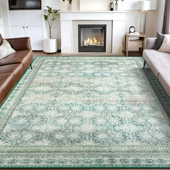 Jamfeel Vintage Rugs Soft Floral Area Rug Boho Carpet for Living Room Bedroom Home Decor,6'x9',Light Green