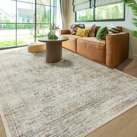 Jamfeel Vintage Rugs Soft Floral Area Rug Boho Carpet for Living Room Bedroom Home Decor,6'x9',Light Yellow
