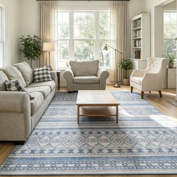 Jamfeel Washable Area Rugs Non-slip Printed Boho Area Rug for Living Room Soft Low Pile Carpet Home Decor 4'x6' Azure