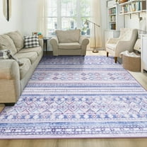 Jamfeel Washable Area Rugs Non-slip Printed Boho Area Rug for Living Room Soft Low Pile Carpet Home Decor 4'x6' Blue and Purple