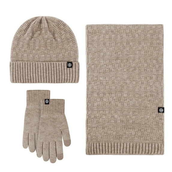 VANLOFE 3pc Warm Hats Scarf Set Christmas Gift Winter Beanie Hat Touchscreen Gloves Long Scarf for Women Warm Knitted 3 Pieces Set Cold Weather Gift