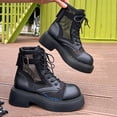 thumbnail image 1 of Jamicy Ankle Boots for Women Solid Color Mid Heel Booties Goth Round Toe Mesh Cutout Boots Women Lace Up Motorcycle Wedges, 1 of 9