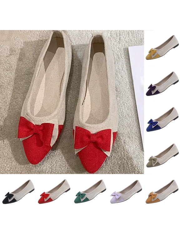 Ballet Flats Shoes for Women: Dressy Pointed Toe Bow Flats Comfortable Slip On Work Business Casual Closed Toe Flat Soft Sole