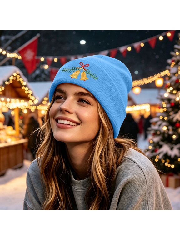 Beanie Hat for Adult Winter Fashion Knitted Hat Warm Floppy Hat Cute Christmas Embroidered Bowknot Caps for Outdoor Winter Sports