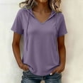 thumbnail image 1 of Jamicy Blouse Hoodies for Women Solid Color V Neck Short Sleeve Lightweight Sweatshirts Drawstring Pullover Tops, 1 of 8