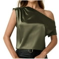 thumbnail image 1 of Jamicy Blouse for Women Summer Outfits Women’S Tops Asymmetrical Off-Shoulder Shirt Sleeveless Ruching Satin Blouses Elegant Trendy Dressy, 1 of 4