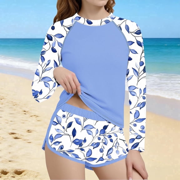 Jamicy Body Glove Swimwear for Girls Sunscreen Two Piece Rash Guard Long Sleeve Swim Shirts with Shorts Upf50+ Quick Dry Swimsuit