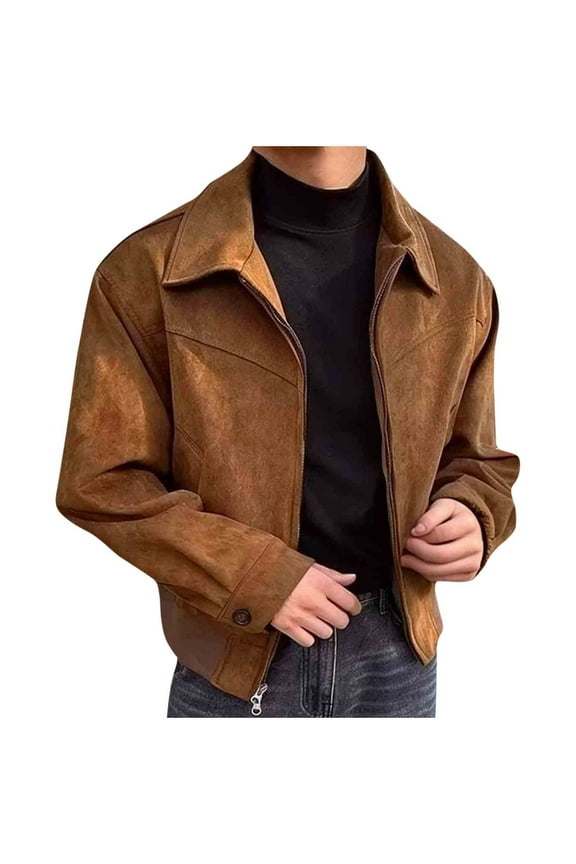 Bomber Jacket for Men Gift for Men Fashion Solid Color Lapel Zip Up Thin Cropped Jacket with Pockets