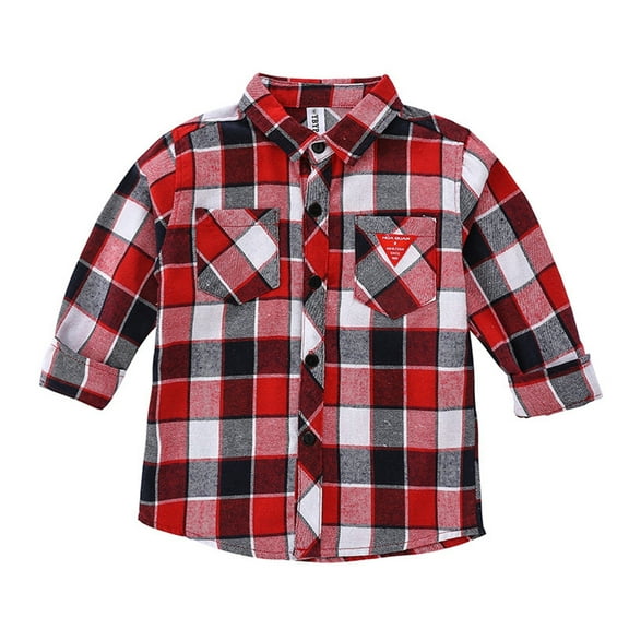 Jamicy Boys Long Sleeve Tops Toddler Boys Girls Long Sleeve Plaid Shirt Button-Down Flannel T-Shirt Kids Tops