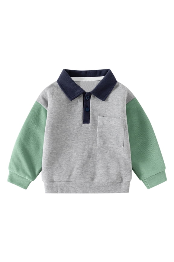 Boys Long Sleeve Tops Toddler'S Color Block Printed Pullover Sweater Little Kids Collar Ribbed Knitted Tops Knitwear