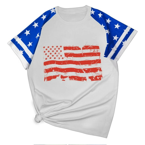 Jamicy Casual Blouses for Women Summer Outfits American Flag Shirt Women 4th Of July Shirts Graphic Patriotic Tshirt Casual Pullover Printed Short Sleeved Round Neck