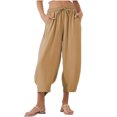 thumbnail image 1 of Jamicy Casual Pants for Women Spring Outfits 2025 Womens Linen Wide Leg Pants Casual Loose Drawstring Low Waist Beach Palazzo Harem Pants with Pockets, 1 of 7