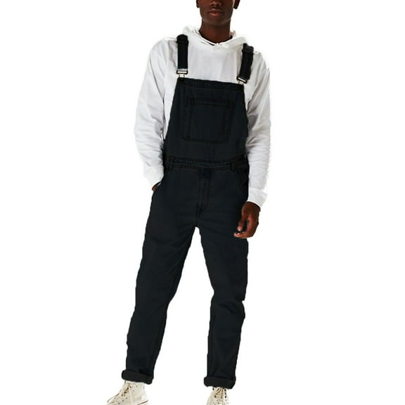 Jamicy Casual Pants for Men Christmas Gifts Mens Overalls Denim Black Jumpsuit Fashion Letters Adjustable Workwear Slim Fit Jumpsuit with Pockets