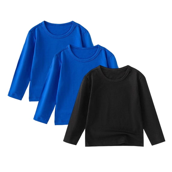 Lopecy-Sta Children's Long Sleeved Shirts Christmas Gift Toddler Kids Boys Fashion Cute Solid Color Soft Long Sleeve Top Round Neck Base Shirts 3pc