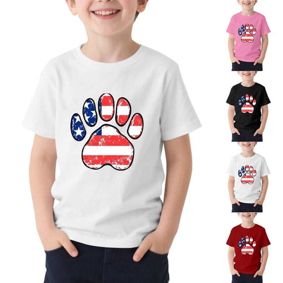 Jamicy Children's Short Sleeve T-Shirts USA American Flag Shirts Little Kids Boys Girls 4th of July Patriotic T-Shirt Toddler Summer Short Sleeve Tops