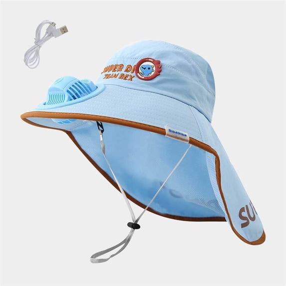 Jamicy Children's Sun Hat Solar/USB Charging Fan Hat Wide Brim Bucket Fisherman Hat With Neck Flap Uv Protection Cooling Fan Cap for Boys Girls