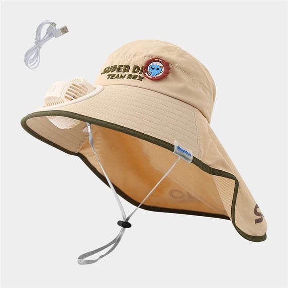 Jamicy Children's Sun Hat Solar/USB Charging Fan Hat Wide Brim Bucket Fisherman Hat With Neck Flap Uv Protection Cooling Fan Cap for Boys Girls