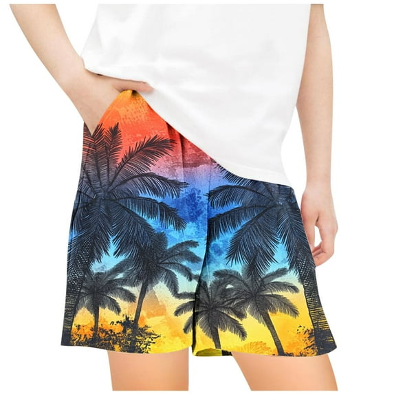 Lopecy-Sta Childrens Boxer Shorts Beach Wear 5-14 Years Children's Summer Beach Hawaiian Print Shorts with Pockets Kids Girls Athletic Skorts for Running Cheer Dance