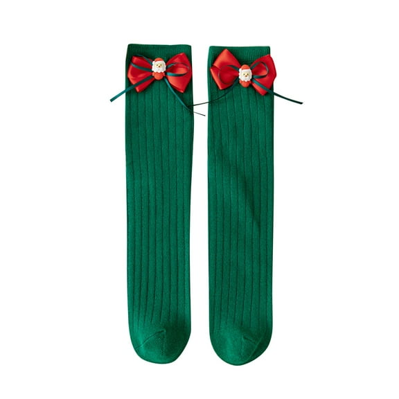 Jamicy Christmas Socks for Kids Christmas Present Baby Knee High Socks Girls Bow Ruffled Tube Long Socks Toddlers Infant School Uniform Leggings Stockings