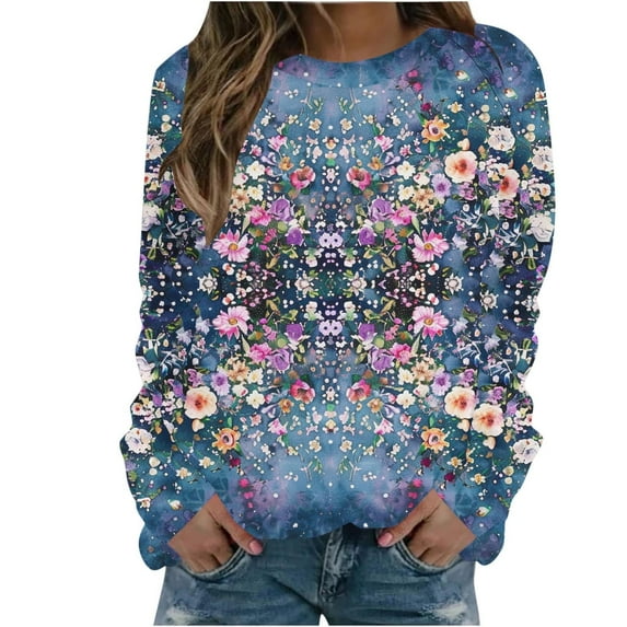 Jamicy Comfort Colors Sweatshirts for Women Long Sleeve Shirts for Women Fashion Long Sleeve Crew Neck Shirts Basic Tee Sort Comfy Printed Tops Blouse
