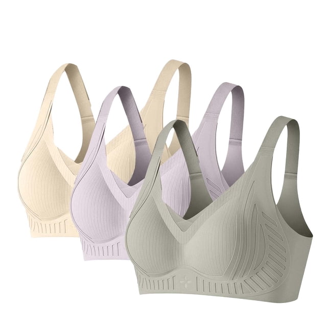 Jamicy Comfortable Bras for Women 3 Pack Solid Color Supportive with Wire Push Up Bra Full Coverage Soft Comfy Seamless Daily Bra