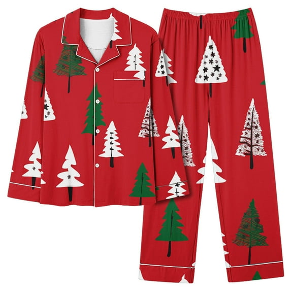 Jamicy Comfy Pajamas for Women Set Christmas Day Gifts for Women Christmas Satin Pajamas Set Long Sleeve Silk Button Down Shirt And Pants 2 Piece Pj Sets for Women Loungewear