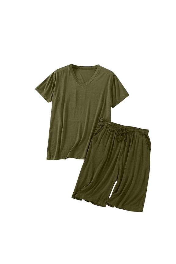 Comfy Pajamas for Men Set Father's Day Gift Men Fashion Solid Pajama Pajamas Set Short Sleeve Loungewear 2 Piece Pj Shorts Sets Soft Sleepwear